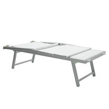 Lettino prendisole pieghevole in alluminio e textilene da esterno, giardino, terrazzo, spiaggia o piscina, con tettuccio e schienale regolabile, colore Bianco