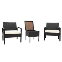 Amity Set di mobili da giardino per 2 persone, in polyrattan, con cuscino, set di mobili da giardino con 2 divani singoli e 1 tavolo con vano portaoggetti, set di mobili per il tè del pomeriggio