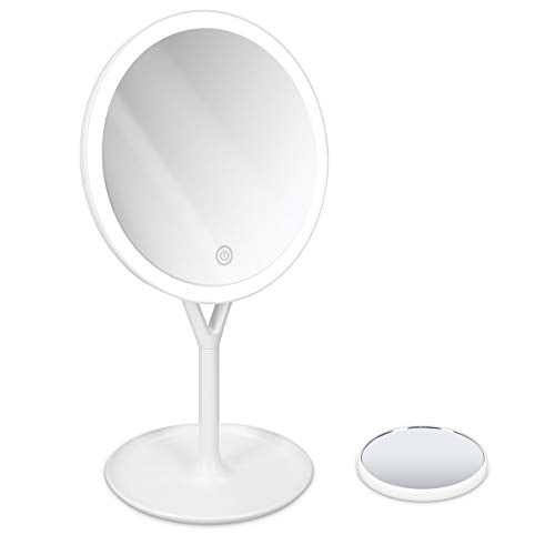 Navaris Specchio per Trucco a LED Touch - Specchio Cosmetico Illuminato da Tavolo con Specchietto Ingranditore x5 - per Make Up Pulizia Viso - Bianco