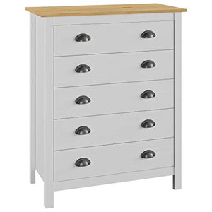 Ausla - Mobiletto Hill con 5 cassetti, in legno, per camera da letto, soggiorno, cucina, 79 x 40 x 96,5 cm, bianco e legno chiaro