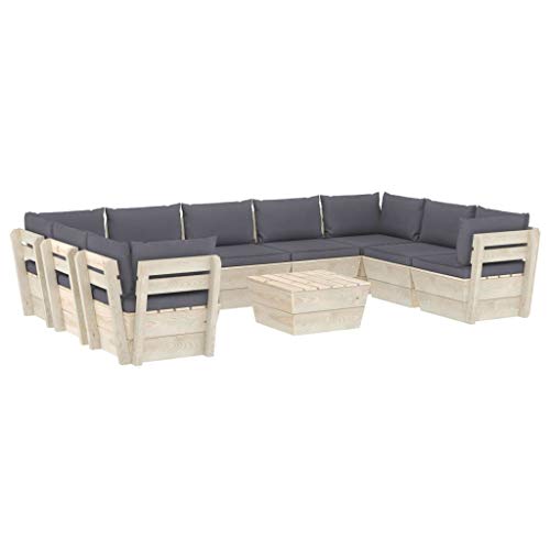 SKM Set Divani da Giardino su Pallet 10 pz con Cuscini Legno Abete (197.9kg) Antracite
