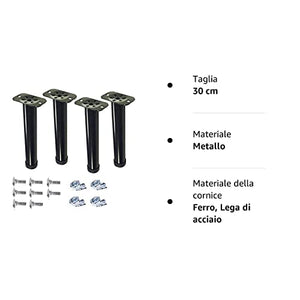 DOLCI SOGNI Set 4 Piedi Letto, Piedi per Rete a Doghe Universali, Compatibile Eminflex, Gambe Letto in Acciaio Nero, Altezza 30 cm, Piedini Letto Matrimoniale e Letto Singolo, 100% Made in Italy