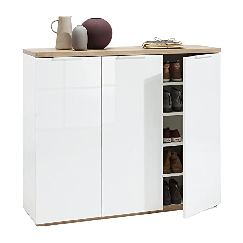 Composad Mobile/SCARPIERA Bianco Lucido E Riviera Oak, (LxAxP): 120,00x102,40x35,00 cm, adatto a ingresso, ripostiglio, lavanderia