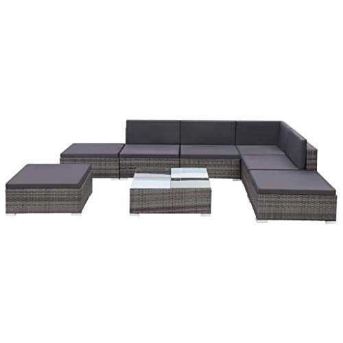 Festnight Set Divani da Giardino con Cuscini, Set Divani da Esterno, Set di Mobili da Giardino in Polyrattan Grigio 8 pz