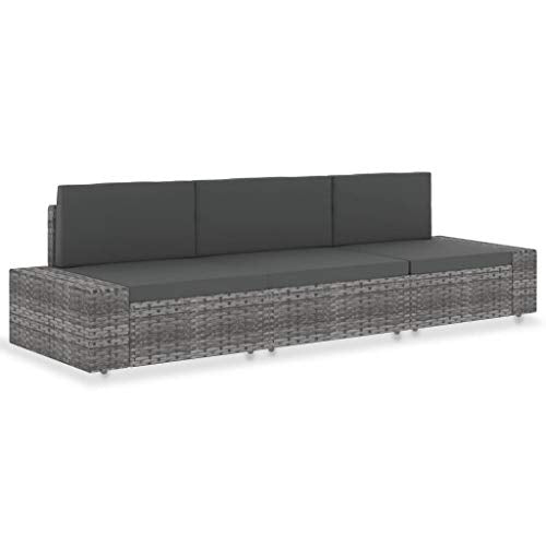 Tidyard Divano Modulare a 3 Posti, Divano da Esterno, Mobili da Giardino in Polyrattan Grigio