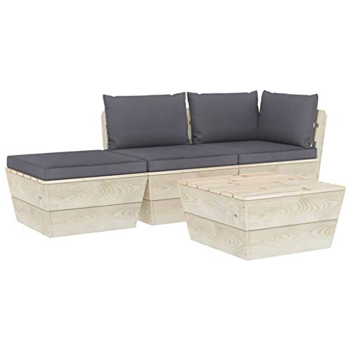 SKM Set Divani da Giardino su Pallet 4 pz con Cuscini Legno Abete (59.6kg) Antracite
