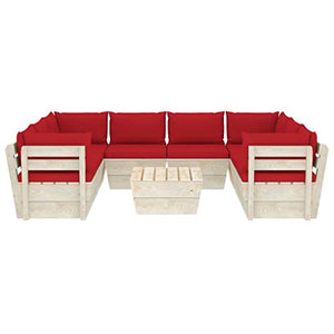 FAMIROSA Set Divani da Giardino su Pallet 9 pz con Cuscini Legno Abete-3606