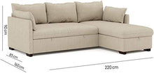 Confort24 Orlando, divano letto ad angolo con contenitore a 3 posti, a forma di L beige, chaise longue con contenitore a sinistra o destra, reversibile, grande 221 x 162 x 90 cm