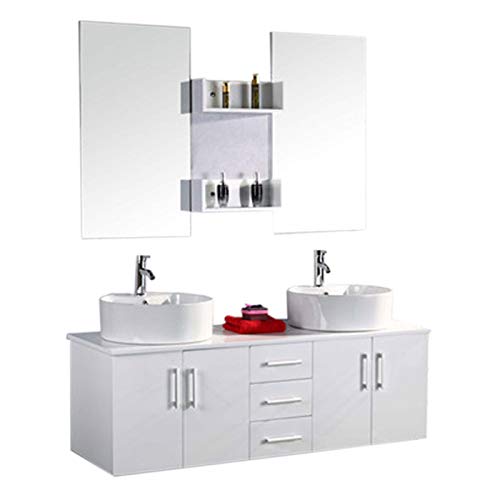GRAFICA MA.RO SRL Mobile ARREDO Bagno Modello White Lion 150 CM ARREDOBAGNO SOSPESO RUBINETTERIA LAVABO Bianco Neve, Rubinett. e Due Lavabo Inclusi