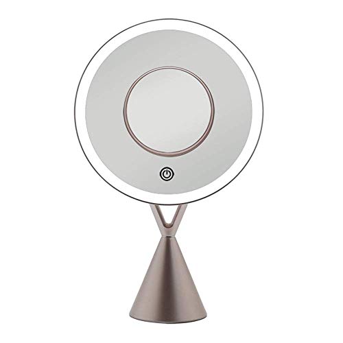 Specchio da Tavolo con Luce di riempimento a LED 5 Volte Lente d'Ingrandimento ad aspirazione Magnetica 45 Gradi con Regolazione Gratuita in Oro Rosa