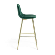 Kave Home - Sgabello da bar Nolite verde scuro, 75 cm, con schienale in velluto e gambe in acciaio dorato