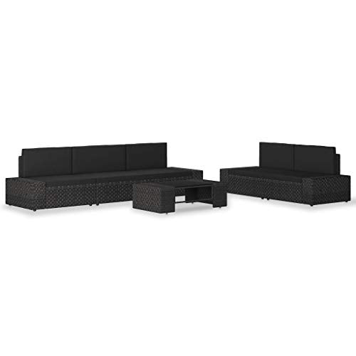 vidaXL Set Divani da Giardino 6 pz in Polyrattan Nero