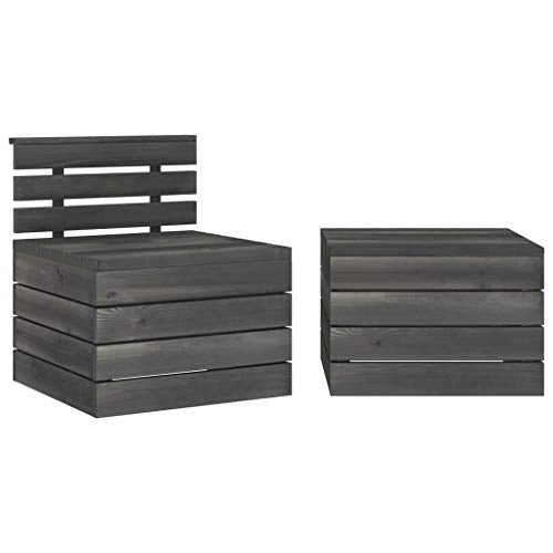 FAMIROSA Set Divani da Giardino su Pallet 2pz Pino Massello Grigio Scuro