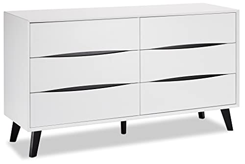 Ibbe Design Cassetti Armadietto Cassettiera Bianco Nero Credenza con 6 Cassetti di Stile Moderno Scandinavo Lyon per Soggiorno Camera da Letto Corridoio, Gambe in Legno Masselo Nero
