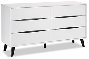 Ibbe Design Cassetti Armadietto Cassettiera Bianco Nero Credenza con 6 Cassetti di Stile Moderno Scandinavo Lyon per Soggiorno Camera da Letto Corridoio, Gambe in Legno Masselo Nero
