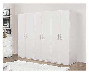 Dmora Armadio a 6 Ante battenti, Bianco Opaco,con Tubo Appendiabiti cm 207x 53 x h202