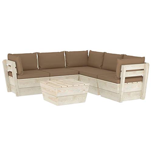 FAMIROSA Set Divani da Giardino su Pallet 6 pz con Cuscini Legno Abete-3536