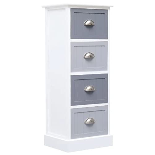 vidaXL Legno Massello di Paulownia Armadietto con 4 Cassetti Robusto Credenza Comodino Cassettiera 35x30x90 cm Bianco e Grigio