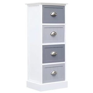 vidaXL Legno Massello di Paulownia Armadietto con 4 Cassetti Robusto Credenza Comodino Cassettiera 35x30x90 cm Bianco e Grigio