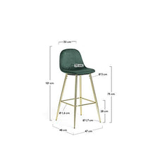 Kave Home - Sgabello da bar Nolite verde scuro, 75 cm, con schienale in velluto e gambe in acciaio dorato