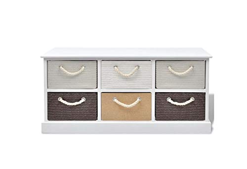 Mobile Contenitore Soggiorno Basso,6 Cassetti Credenza Bassa Soggiorno in Legno di Paulownia + Compensato Mobile Contenitore Decape Bianco Beige Grigio Marrone 95 x 28 x 47 cm
