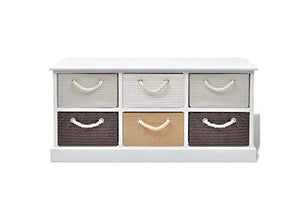 Mobile Contenitore Soggiorno Basso,6 Cassetti Credenza Bassa Soggiorno in Legno di Paulownia + Compensato Mobile Contenitore Decape Bianco Beige Grigio Marrone 95 x 28 x 47 cm