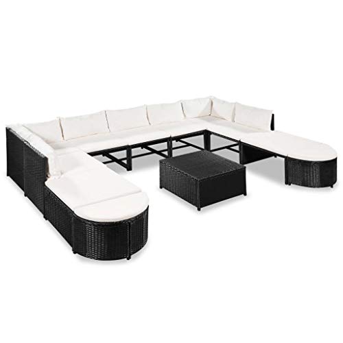 SKM Set Divani da Giardino 12 pz con Cuscini in Polyrattan Nero (62.6kg)
