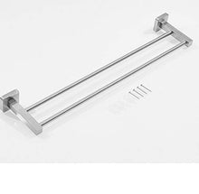 Accessorio per il bagno, asta portasciugamani con doppio portasciugamani, fissato al muro, fondo quadrato, finitura spazzolata in acciaio inossidabile antiruggine SUS 304, argento, lunga 50 cm