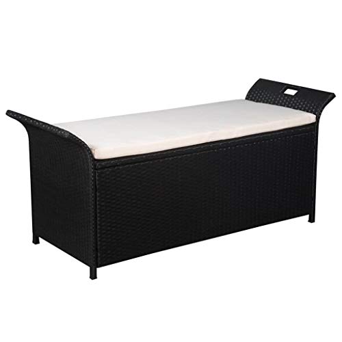 Tidyard Baule Cassapanca da Giardino Piccolo Impermeabile in Rattan, Contenitore da Esterno con Cuscino, Fodera in PE Impermeabile, 138x50x60 cm Nero