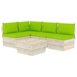 SKM Set Divani da Giardino su Pallet 5 pz con Cuscini Legno Abete (92.5kg) Verde-3491