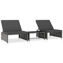 Tidyard Lettini Prendisole con Tavolo in Polyrattan, 2 pz Lettini da Giardino, Sedie a Sdraio da Giardino Grigio