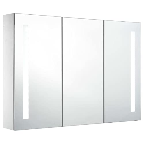 vidaXL Armadietto Bagno con Specchio e Luci LED con Ante e Ripiani Interni Elegante Moderno Funzionale Mobiletto Pensile 89x14x62 cm MDF e Melamina