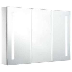 vidaXL Armadietto Bagno con Specchio e Luci LED con Ante e Ripiani Interni Elegante Moderno Funzionale Mobiletto Pensile 89x14x62 cm MDF e Melamina