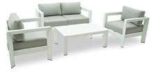 Set Salotto da Giardino Divano 2 Poltrone e Tavolino in Alluminio Estia Bianco