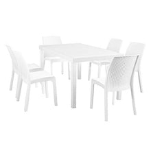 MilaniHome Set Tavolo da Giardino Rettangolare Fisso Cm 150 X 90 con 6 Sedie in Wicker Stampato Bianco da Esterno Giardino