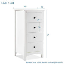 ASSR - Cassettiera con 3 cassetti, colore: bianco, con 3 cassetti, comodino con gambe in legno massello, 45 x 45 x 94 cm
