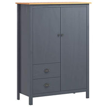 Ausla Armadio guardaroba con 2 ante e 2 cassetti, 99 x 45 x 137 cm, in legno di pino, armadio per camera da letto, grigio e marrone miele