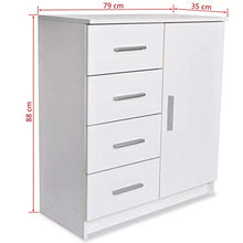 Cikonielf Credenza Buffet con 4 cassetti e anta, mobile ausiliare comò per sala da pranzo, soggiorno, camera da letto, 79 x 35 x 88 cm, bianco opaco
