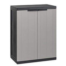 BAKAJI Armadio Armadietto Basso in Plastica ABS 2 Ripiani Regolabili 2 Ante con Chiusura Lucchetto Mobile da Esterno Giardino Terrazzo Colore Grigio Dimensioni 85 x 65 x 37 cm