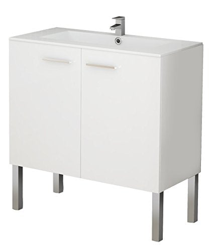 Pino bagni leccio HG 600-Mobiletto per lavabo, con Piedini, 2 Ante con mensola a Parete per Interni, Colore: Bianco