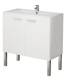 Pino bagni leccio HG 600-Mobiletto per lavabo, con Piedini, 2 Ante con mensola a Parete per Interni, Colore: Bianco