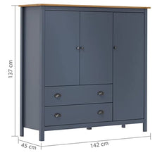vidaXL Armadio a 3 Ante Hill Range Grigio 142x45x137cm Massello Pino