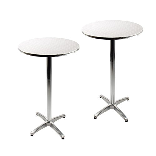 Vanage Tavoli da Bistrot, Set da 2 Tavolini Alti da Bar o Giardino con Piano Tondo, Tavolo Basso 70 cm o Tavolo Alto 110 cm, Piedini Regolabili