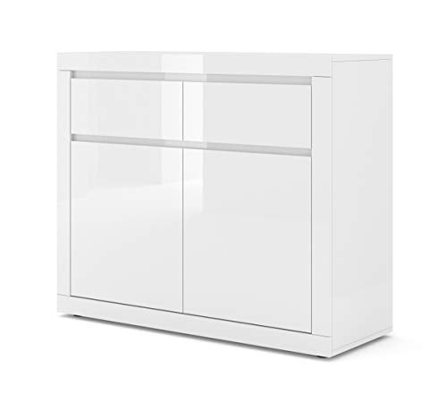 BIM Furniture Comò Bello Bianco I 105 cm Credenza Highboard Armadio Bianco Opaco/Bianco Lucido Due Ripiani Due Cassetti Italiano