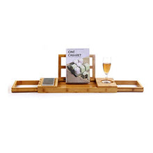 AnnYGJ Vasca da Bagno, Antiscivolo Regolabile Telescopica 50-85 Cm, Ripiano in Legno Massello Porta Tablet Porta Bicchiere