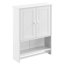 Armadietto Pensile da Bagno con Barra Portaasciugamano 65 x 48,7 x 14,5 cm Mobiletto da Muro con 2 Ante e Ripiani - Bianco