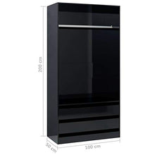 Armadio Aperto Camera da Letto con 2 Cassetti 1 Ampio Scomparto con Asta per Appendere i Vestiti 100 x 50 x 200 cm Nero Lucido