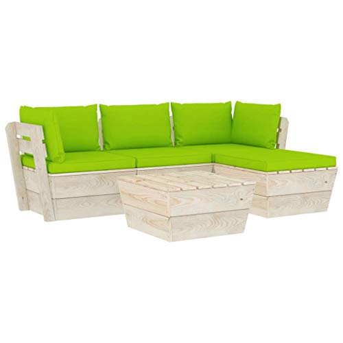 FAMIROSA Set Divani da Giardino su Pallet 5 pz con Cuscini Legno Abete-3479