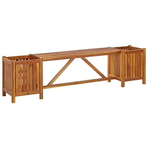 vidaXL Legno Massello Acacia Panca da Giardino con 2 Fioriere Rustica Robusta Elegante Panca con Portafiori Arredi da Esterno 150x30x40cm Naturale