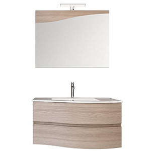 bonussi Mobile Bagno Sospeso 90 cm Lavabo Specchio e Doppio Cassettone Toby DX Olmo Tierra